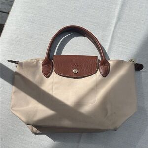 Longchamp Cream and Brown Tote Bag